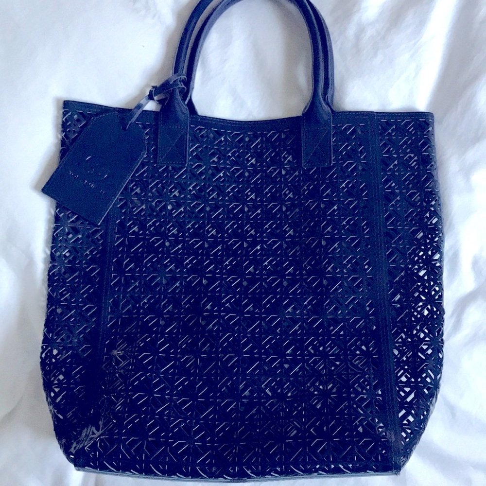 Tory Burch Beach Tote Bag Blue Cut Dual Handle